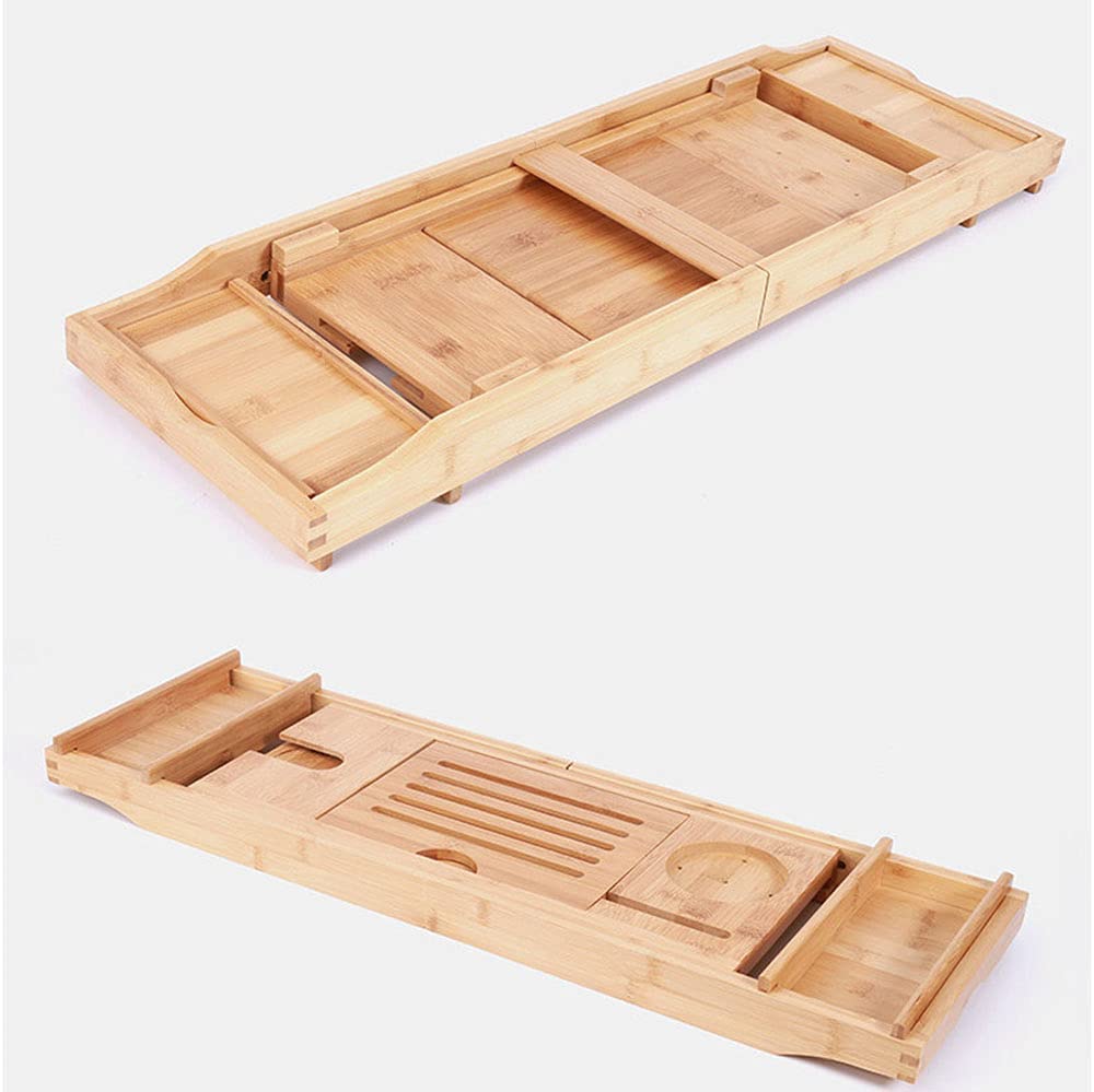 Accessori Bagno Tavolino Mensola Vasca Allungabili Legno di Bambù Vassoio Vasca da Bagno Portaoggetti, Porta Oggetti per Bagno Supporto per Ipad Libro, Naturale