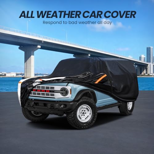 Image of Multi-Layer Car Cover Custom Fit for Ford Bronco 4dr(2020-2026), 100% Waterproof All Weather for Automobiles, Gift with Towel, Heavy Duty Car Covers for Rain Sun UV Protection with Door Zipper
