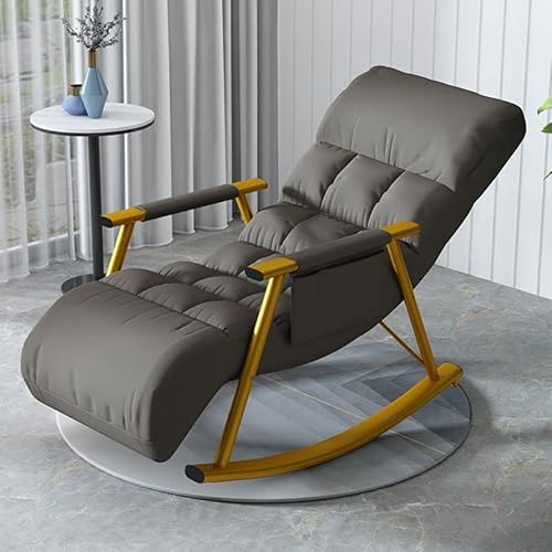 Craftthink Rocking Chair, Upholstered Glider Chair Nursery Button-Tufted Accent Chairs Armchair With High Back Design For Living Room Bedroom Offices, Gray Gold-Leg #TOP18