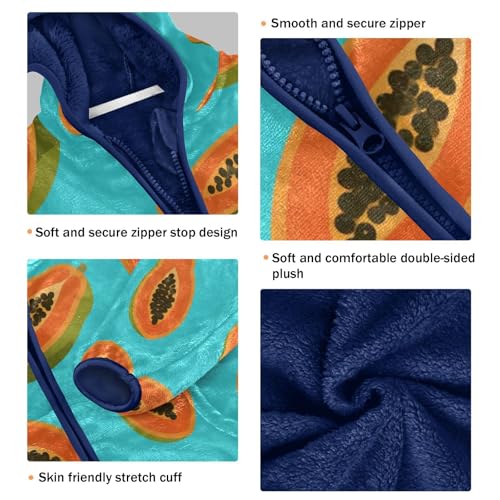 Papaya Halves on Blue Background Toddler Fleece Jacket Girl Boys Hooded Fleece Jacket Coat Warm Outwear Zip-up 3-10T3