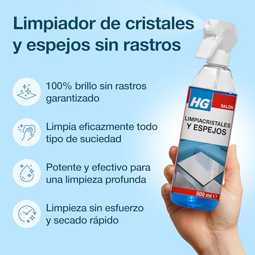 HG Limpiador de Cristales y Espejos, Producto de Limpieza para Cristales y Superficies de Vidrio, No Deja Marcas, Elimina Eficazmente Grasa y Suciedad de Ventanas Rápidamente - Spray 500ml - imagen 4
