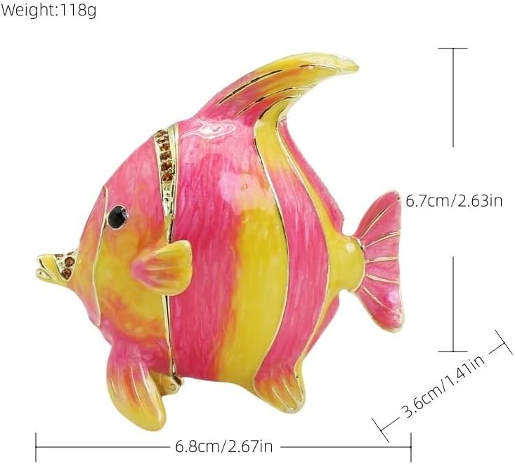 HUFFA Hand Painted Colorful Fish Trinket Box - Metal Crafts Pewter Enamel Jewelry Storage(Light green)