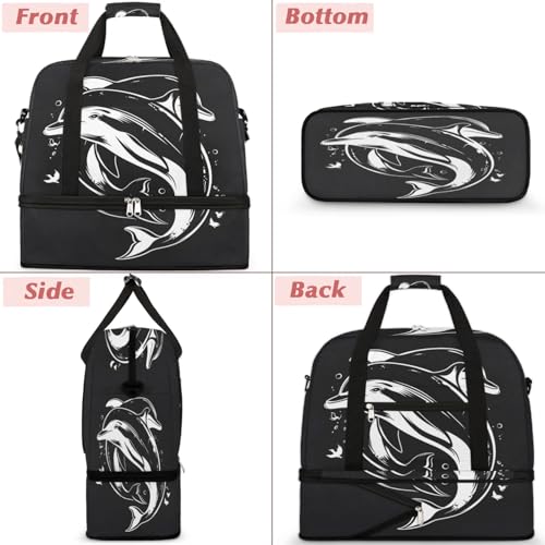 Travel Duffel Bags Dolphin Foldable Weekender Bags for Women with Shoes Compartment Waterproof & Tear Resistant Carry on Overnight Luggage Duffel Bag Shoulder Sports Tote Bag3