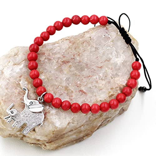 Image of Matte Agate Black Onyx /Turquoise Beads Bracelet, Good Luck Mom and Baby Elephant Bracelet, To My Mom Bracelet Gifts for Mothers Day from Daughter