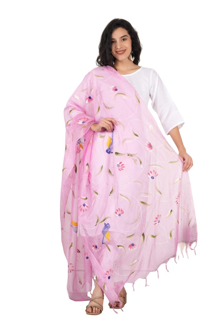 a r silk DUPATTA HUB Women's Pure Hand Painted Multicolour Floral Kota Doria dupatta for woman(ARS01177-1)-picture-31
