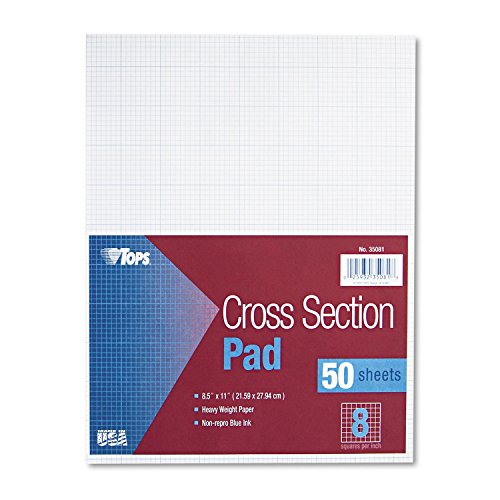 TOPS 35081 Cross Section Pads, 8 Squares, 8 1/2 x 11, White, 50 Sheets