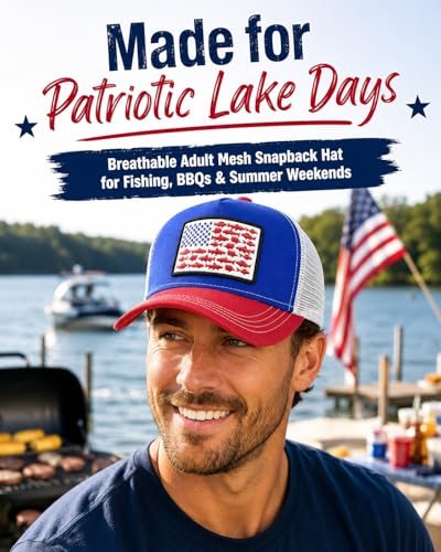 Image of American Fish Flag Trucker Hat, Snapback Mesh USA Flag Baseball Caps, Fishing Gifts for Men Women Fisherman