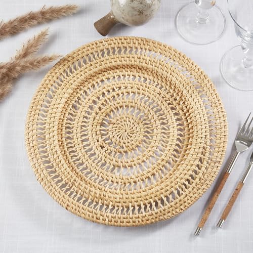 Platos decorativos de ratán SARO Lifestyle set x4, 13" miniatura 5