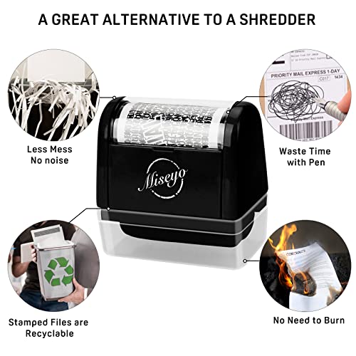 Miseyo Identity Theft Protection Roller Stamp Set - Black (3 Refill Ink Included) #TOP4