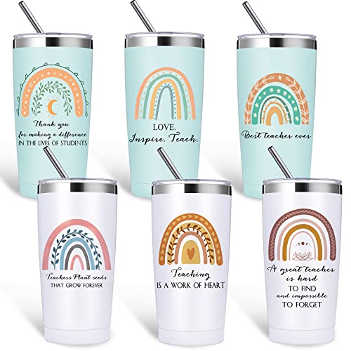 6 Pcs Teacher Appreciation Gifts Tumblers 20Oz Rainbow Teacher Tumbler Cup Stainless Steel Insulated Tumblers Set Thank You Tumbler Mug Teacher Graduation Gifts Retirement Gifts For Teachers #TOP15