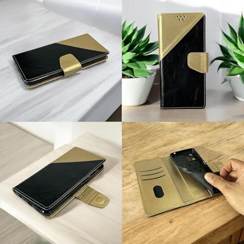 Image of Cover for Vivo T5x 5G / Y51 Pro 5G / iQOO Z11x 5G, Wallet Style, Leather Finish, Magnetic Closure, Inbuilt Stand, Card Pocket (Golden&Black)