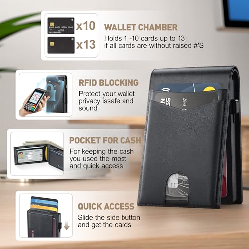 Wallet for Men, Mens Wallet with Magnetic Removable Credit Card Holder Pop Up Smart RFID Blocking Slim Leather Cash Slots ID Windows Minimalist Wallet3