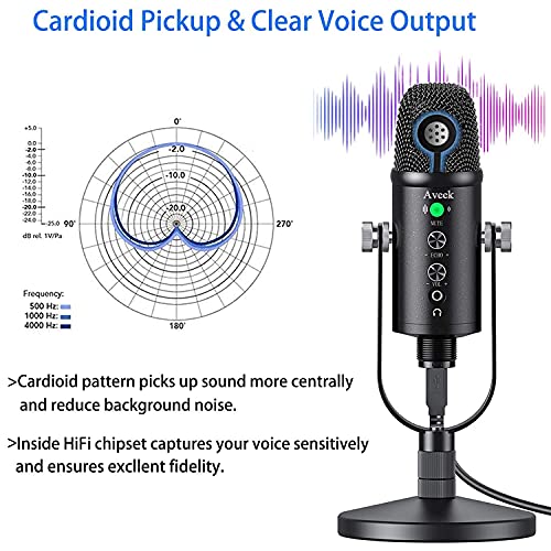 Aveek Micrófono USB, Condensador grabación micrófono con Silencio y Eco para Ordenador portátil, Mac Phone Studio, transmisión de transmisión y Juego - imagen 3