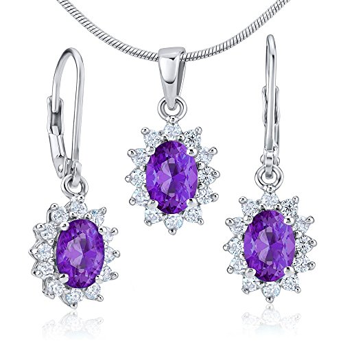 Preisvergleich Produktbild Silberohrringe und Anhänger Farbe Amethyst 925 Sterling Silber
