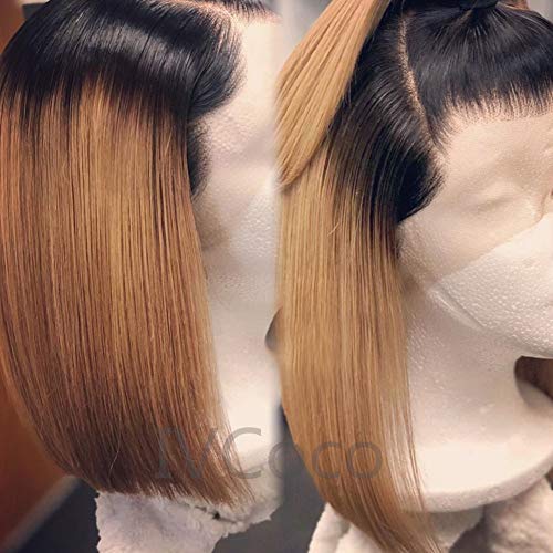 IVCoco 10A Glueless Ombre Blonde Human Hair Bob Wigs for Women Brazilian Straight 13X6 Bob Lace Front Wigs Middle Part Human Hair Short Wigs 2 Tone Lace Front Wigs Straight Short Bob Wig(8inch,1B-27)