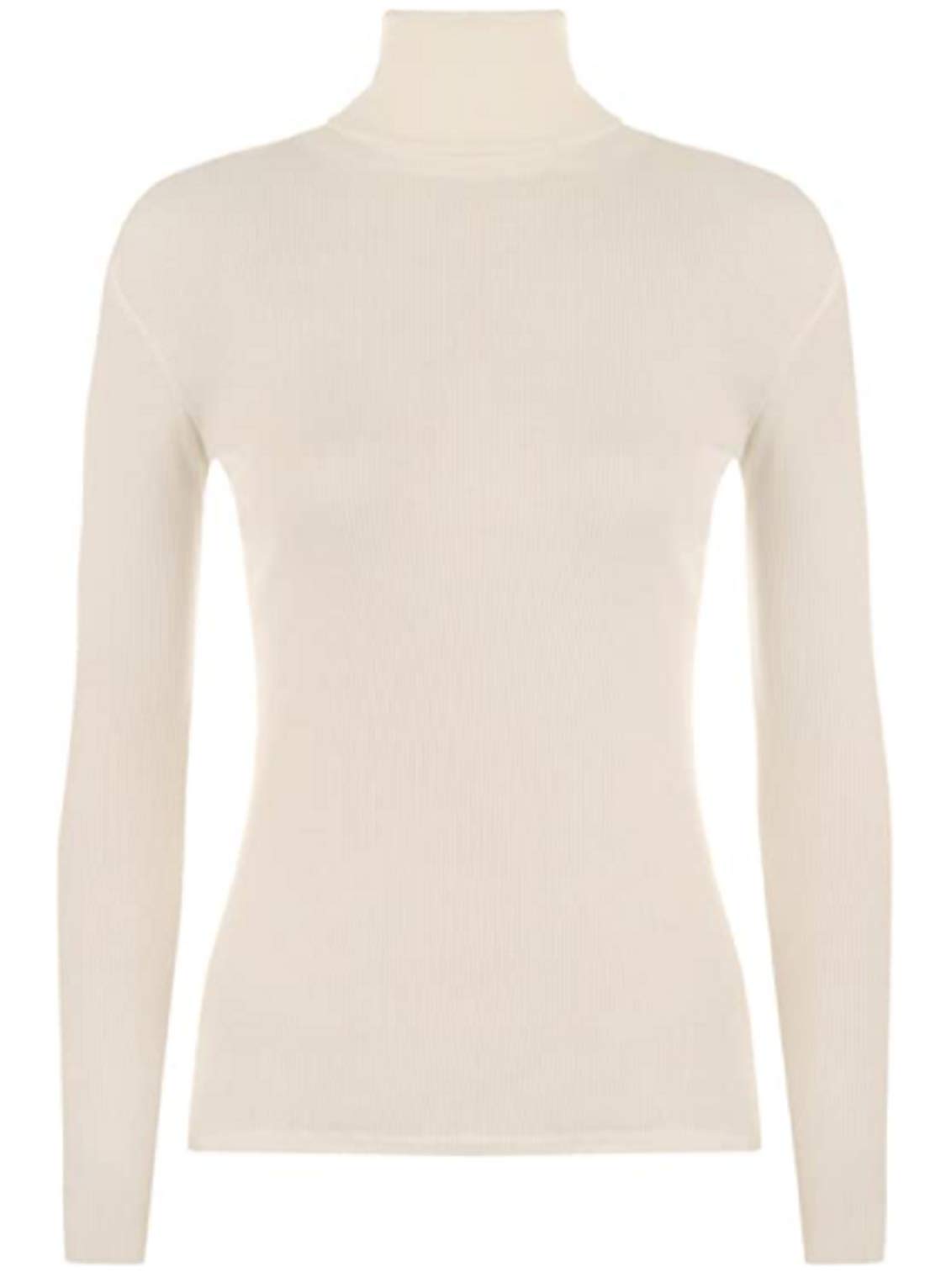 Metluq M0d4 Women's Cream Ribbed Long Sleeve Jumper Turtle Polo Neck Casual Plain Pullover Tops (, Uk 12-14)