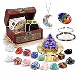 Crystals and Healing Stones Set - Chakra Crystals Gift for Women, Thumb Worry Stones, Chakra Bracelets, 7 Chakra Stones Set, Orgone Pyramid for Positive Energy Balance, Birthday Gifts for Women
