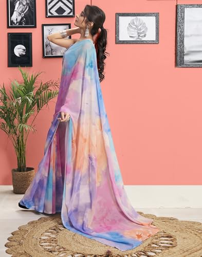 Image of SIRIL Women's Georgette Printed One Minute Saree Ready to Wear With Unstitched Blouse Piece