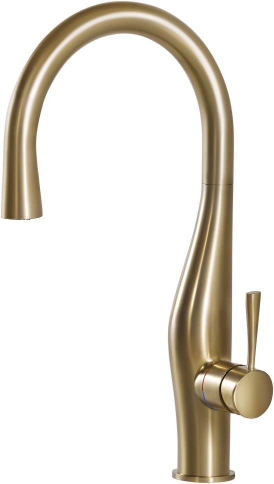 Houzer Vision Brushed Brass Hidden Pull Down Kitchen Faucet with CeraDox Technology, Solid Brass Construction, Durable & Versatile, Essential for Home & Apartment: VISPD-869-BB