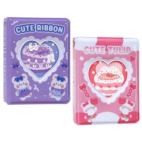 Hwtcjx 2 Piezas Mini Album Fotos, Photocard Holder, 3 Pulgadas Mini Album de 40 Bolsillos, para Polaroid Fujifilm Instax De Fotos Kpop Photocard Holder (Morado y Rosa)