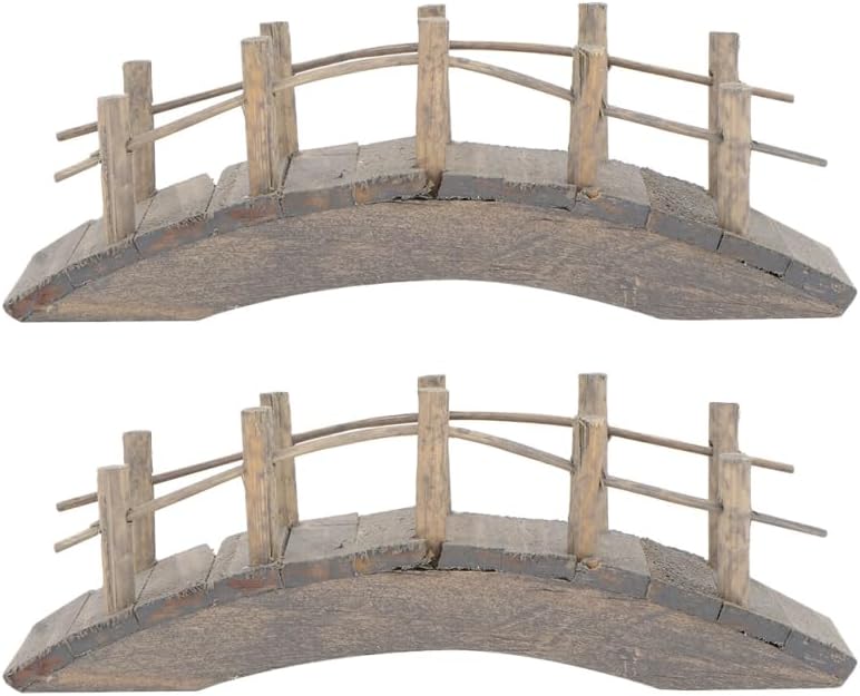 Miniatura 7 de Gadpiparty Puente de jardín, 2 piezas, modelo de puente de arco de madera en miniatura, mini adornos de jardín, decoración de micro paisaje,