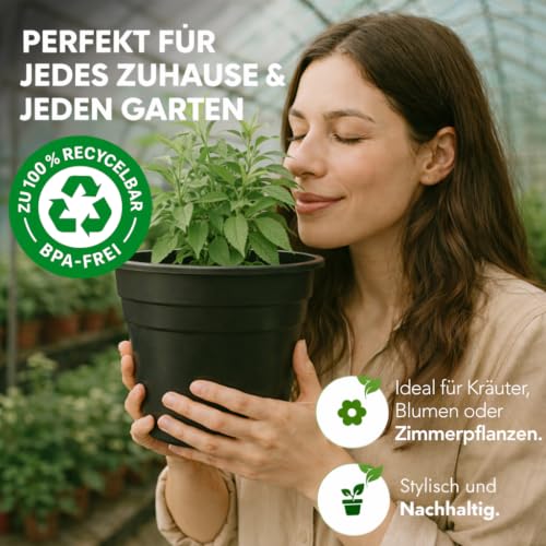 Happy Pots Blumentöpfe & Pflanztöpfe aus Kunststoff 15 cm – Anzuchttöpfe – 5er Pack – Pflanzentopf Schwarz – Recycelbar… – Ansicht 7