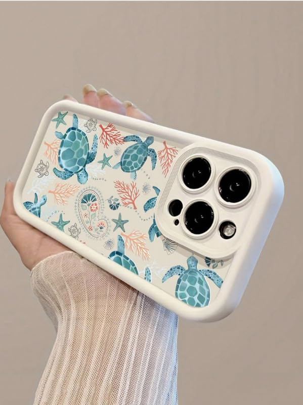 Image of COVERLY Sea Turtle Back Case Cover Compatible for iPhone 15 Pro Max | Hot 3D Turtle Painting Concave | 360 Camera Protection | Water Cute Soft Touch Liquid Silicone Fashion Phone Case (TPU | Beige)