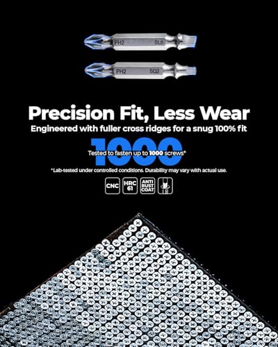 Image of toolant 10pcs Double-Ended Screwdriver Power Bit Set,Mixed Reversible Power Driver Bits,2 Inch Two Sides PH2 /SQ2 /SL6 Screwdriver Bit Tips With Storage Case