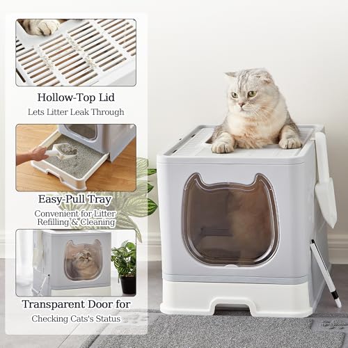 Arenero cerrado para gatos mediano con tapa y accesorios miniatura 2