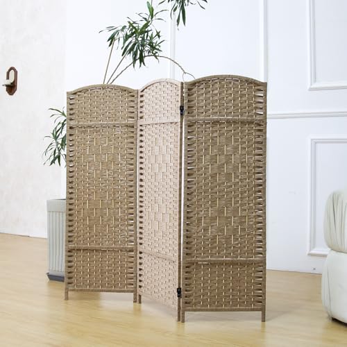 Furnnylane 3 Panel Rattan Divider Short Room Partition Screen,Double Sided