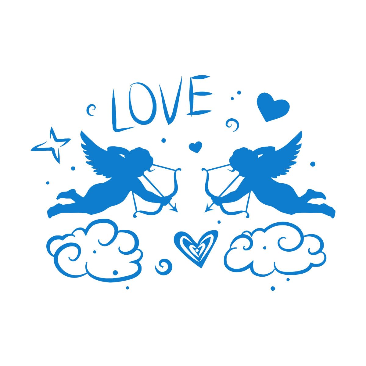 Engraving Decals Cupid Bow Love Angel Heart Romantic Style Couple 36x52.2cm Do not Damage the wall Surface Small Blue — image 1