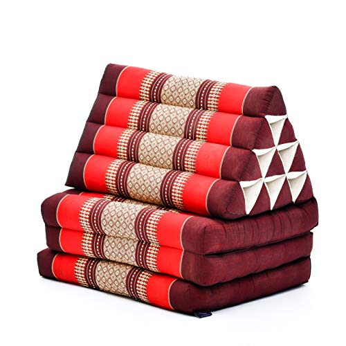 Image of Leewadee - Comfortable Japanese Floor Mattress - Thai Floor Bed with Triangle Cushion - Futon Mattress - Thai Massage Mat, 67 x 21 inches, Red, Kapok Filling