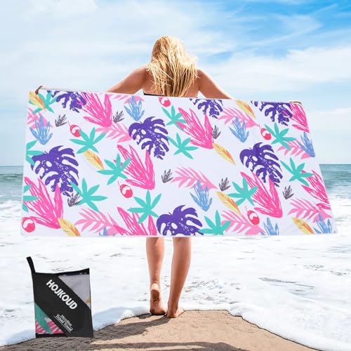 HOJKOUD Toalla de Playa Grande de 160 x 80 cm, Toalla de baño de Microfibra, Manta Ultraligera y de Secado rápido para Deportes, para Mujeres y Hombres.