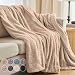 The Connecticut Home Company Luxury Faux Fur with Sherpa Reversible Throw Blanket, Super Soft, Large Wrinkle Resistant Blankets, Warm Hypoallergenic Washable Couch or Bed Throws, 65x50, Beige
