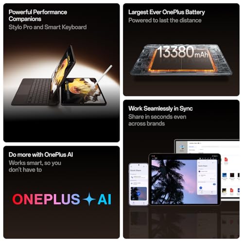 Image of OnePlus Pad 4, Snapdragon 8 Elite Gen 5 Platform, 33.53cm 13.2 inch 3.4K Screen, 144Hz Adaptive, 8 Speakers, AI Powered, PC-Level Productivity, 13,380 mAh Battery, 8GB + 256GB, WiFi,Dune Glow
