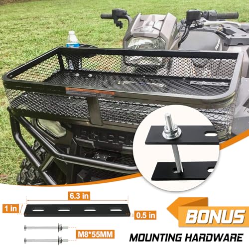 ORCISH Heavy Duty ATV Front Cargo Basket, 17" W x 36" L x 6" H Racks and Baskets with Steel Mesh Surface, Include Mounting Kit, ATV Storage Cargo Box Attachments for Luggage Carrier