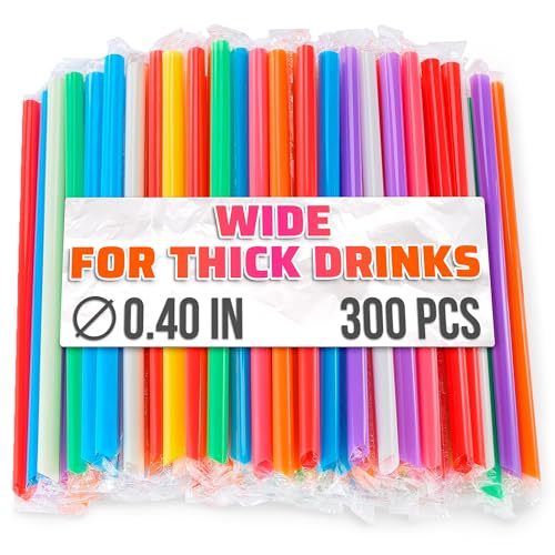 300 Pcs Wide Smoothie Straws Boba Straws Individually Wrapped for Milkshakes Bubble Tea & Ice Lattes Suitable for Cold & Hot Drinks Large Pack for Quick & Easy Serving