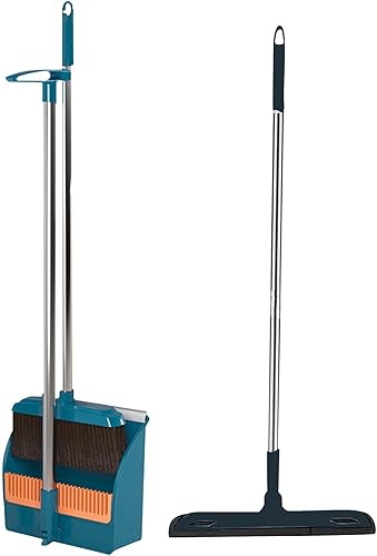 Juego de escoba y recogedor con escoba de mango largo de 34.5 pulgadas, escoba de vestíbulo vertical y recogedor, escoba interior con recogedor para