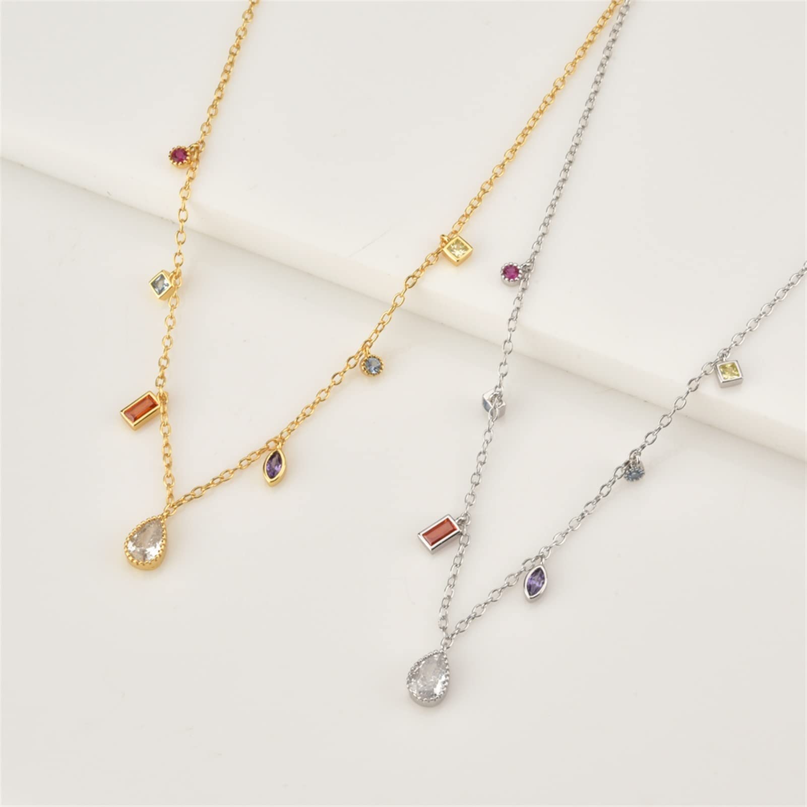 Collana da Donna 925 Sterling Silver Luxury Zircon Charm Collana a catena lunga gioielli moda gioielli squisita collana gioielli per Collezione Regali Decorazioni Costume ( Gem Color : Silver )
