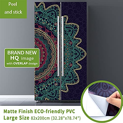 Vinilo para puerta autoadhesivo extraíble mandala multicolor 82x199cm para casa 4