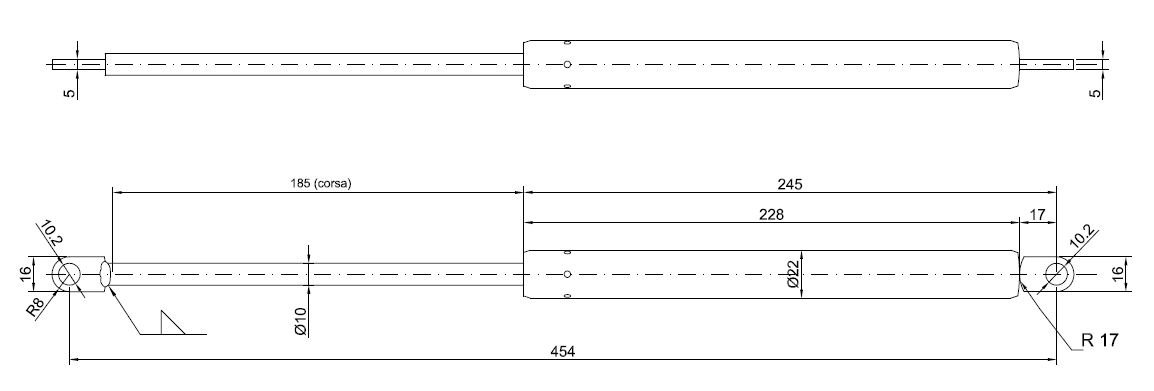 PIST4541000 Coppia I Molle a Gas (Pistone), Interasse 454 Mm, Potenza 1000 N