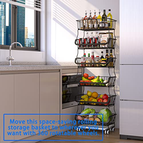 Alphyse Fruit Basket For Kitchen, Wire Baskets For Fruit And Vegetable Storage, 6 Tier Stackable Baskets With Wheels And Anti-Skid Feet For Kitchen, Pantry, Bathroom #TOP5