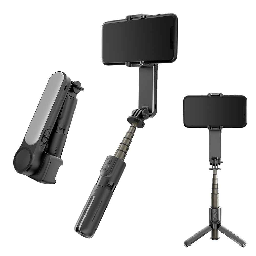 aqxreight Stabilizzatore Giroscopico per Smartphone con Treppiede e Luce