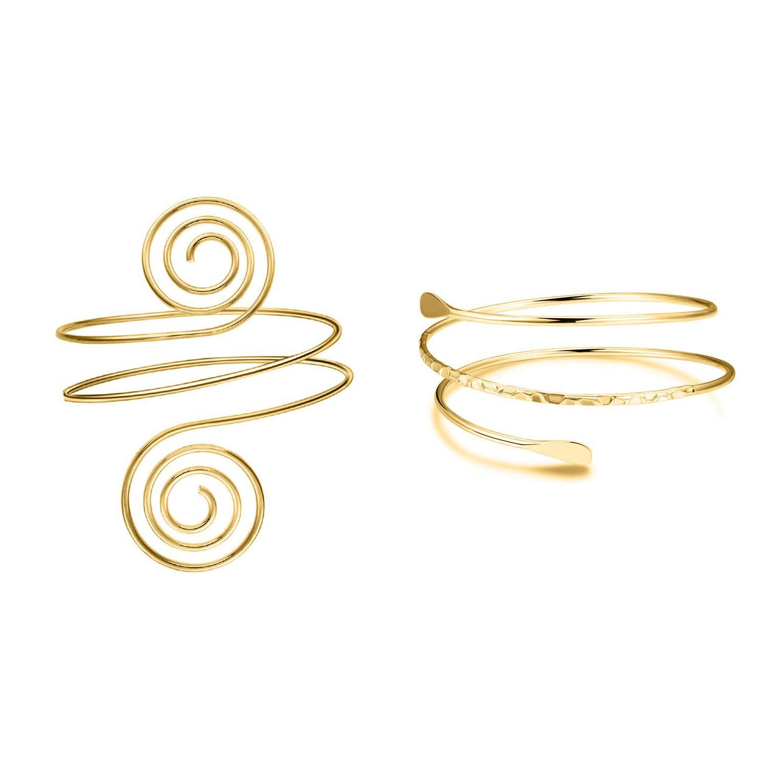 2PCS Gold Coil Swirl Upper Arm Bracelet for Women Open Upper Arm Cuff Bangle Armlet Gold Silver Adjustable Armband Bracelet Set-image-28