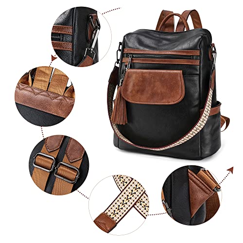 Image of OPAGE Leather Backpack Purse for Women Fashion Designer Ladies Shoulder Bags Travel Backpack With Wristlet