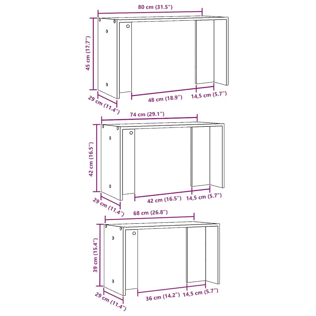 Stoły Stackable 3 szt. Sklejka Dąb Dym