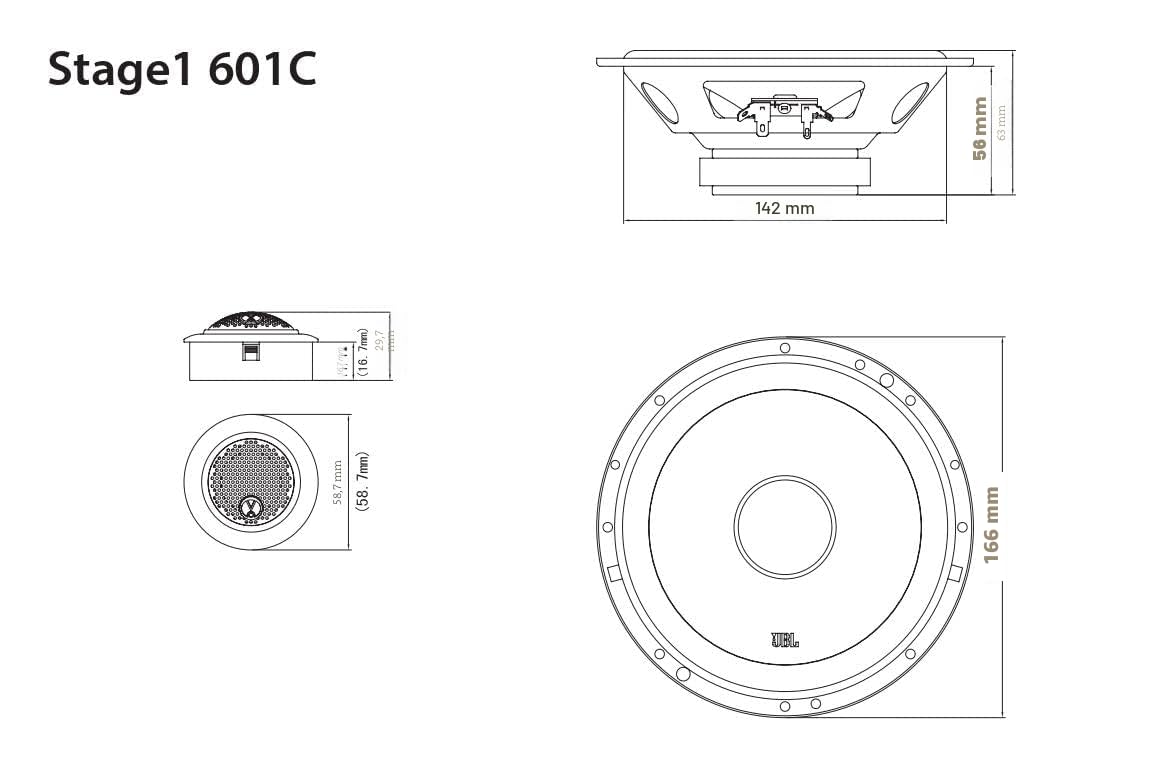 JBL Stage1 601C 2-Vie Impianto Altoparlanti Stereo Auto di Harman Kardon - Set di Casse Auto a 200 Watt da 16 - 17 cm a parete e tweeter a parete