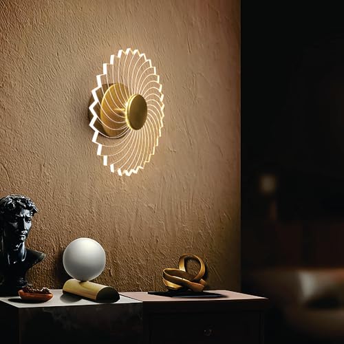 Image of Spiral Pattern 3-in-1 LED Wall Light Decorative Lamp with Golden Center Artistic Accent Lighting for Living Room Bedroom Hallway & Home Decor (Lucent Nest Wall Lights, Pack of 2)