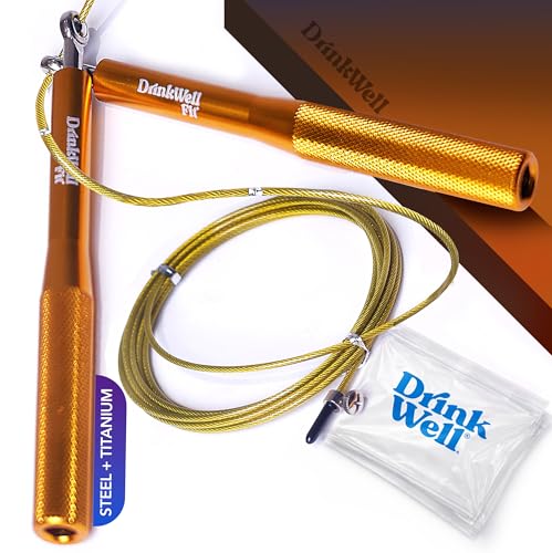 Drinkwell Adjustable PVC Skipping Rope 2.8m Black | Speed Jumping Rope for Men Women Kids | Anti‑Slip Handles | Professional Gym, Boxing, Cardio & CrossFit Skip Rope for Exercise and Fitness (GOLD)