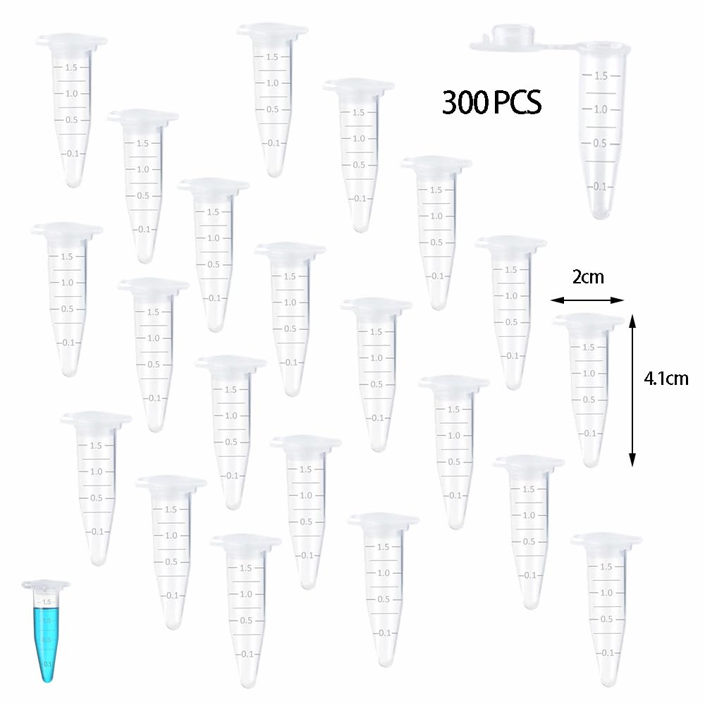 Lot de 300 Tubes à Centrifuger de 1,5 ml Micro Tube à Centrifuger en Plastique Conique Microtube Transparent pour Laboratoires et Expériences Biologiques